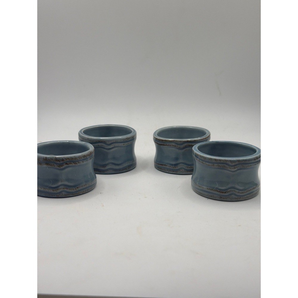 Set of 4 Todd English Gourmet Tuscan Blue Antiqued Embossed Napkin Rings